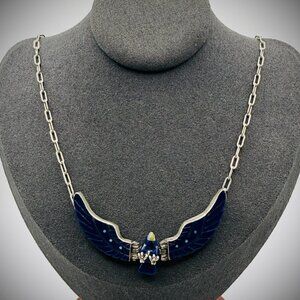 Vintage Sterling Articulated Eagle Necklace — Artist-Stamped “F. TOM”